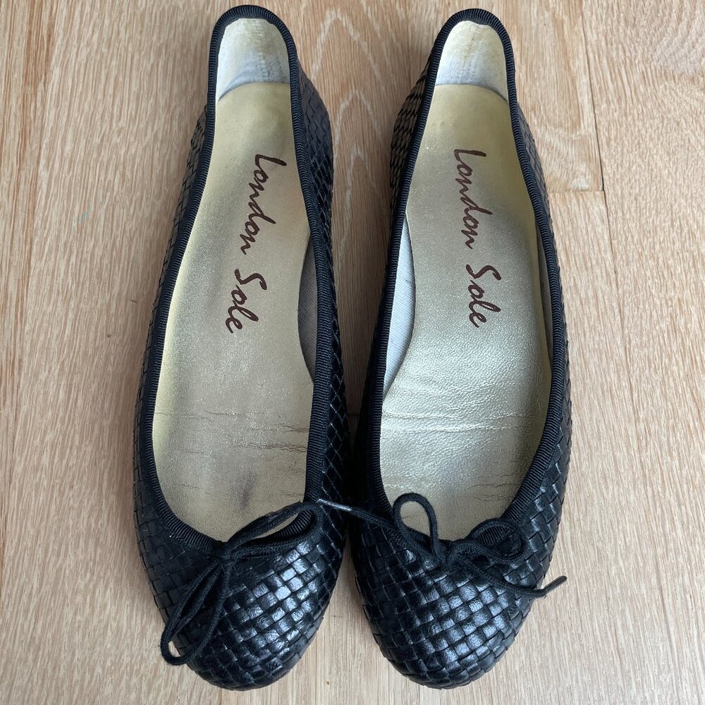 London Sole Woven Leather Ballet Flats, Black, Size 37 (Kate Middleton Flats)